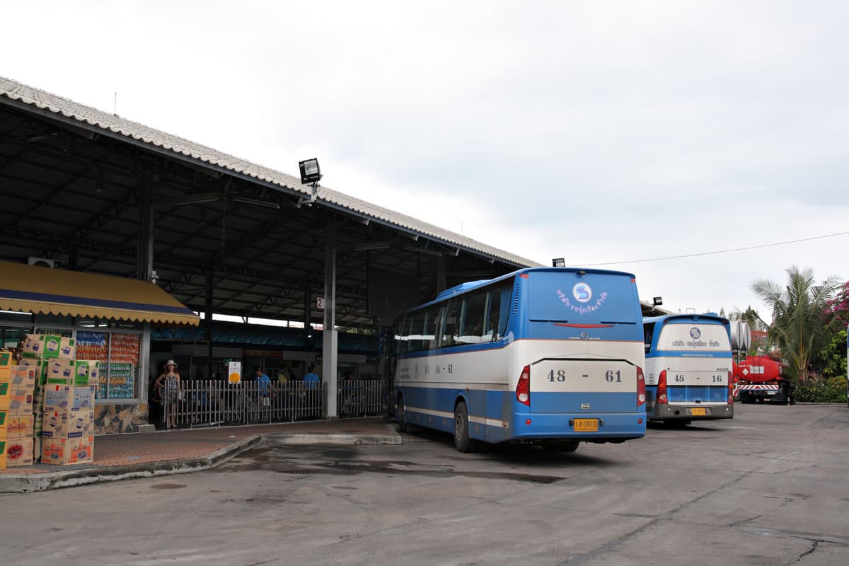 Buses and boarding area at Pattaya Bus Station.